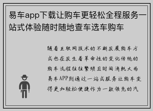 易车app下载让购车更轻松全程服务一站式体验随时随地查车选车购车